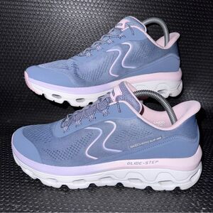Skechers Slate Slip Ins Glide Step Blue Pink Memory Foam Sneakers Womens Size 10